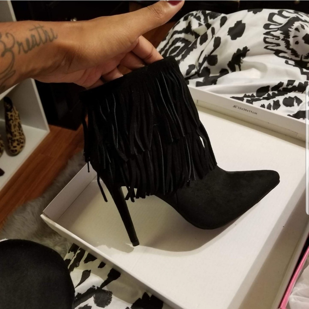 Black Fringe Booties